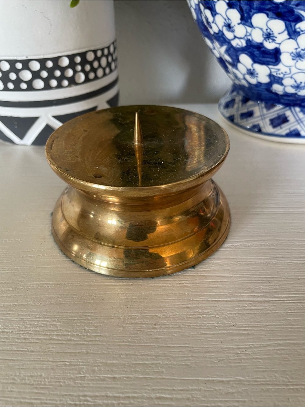 Vintage IHI Solid Brass Spiked Pillar Candle Holder Felt Bottom Made in India